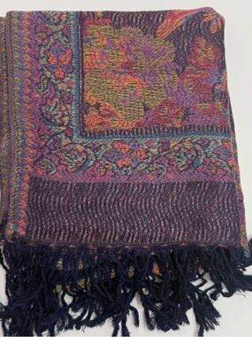 New | Limited Edition: Navy Blue Pastel Multicolor Pashmina Shawl